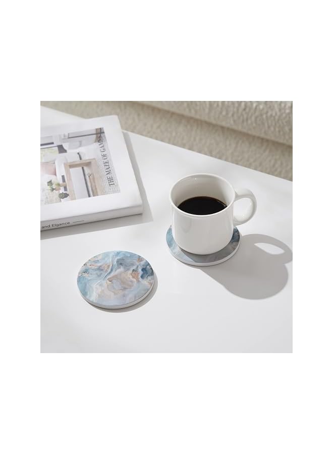 The Bros Set of 6 Abstract Blue Marble Coasters with Holder, Absorbent Ceramic Coasters for Drinks, Cork Backing Table Protection, Housewarming Gifts, Coffee Table & Dining Decor - Image 5