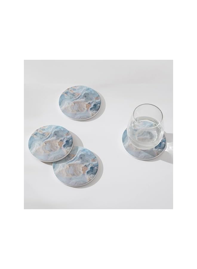 The Bros Set of 6 Abstract Blue Marble Coasters with Holder, Absorbent Ceramic Coasters for Drinks, Cork Backing Table Protection, Housewarming Gifts, Coffee Table & Dining Decor - Image 3