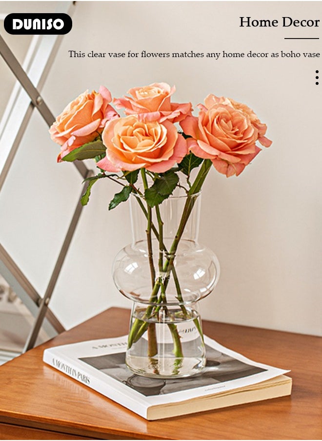 DUNISO Creative Clear Glass Vase Craft Aesthetic Decorative Small Flower Vase Hydroponic Plant Desktop Ornament Modern Irregularity Vase for Flowers Rose Home and Office  - Image 3