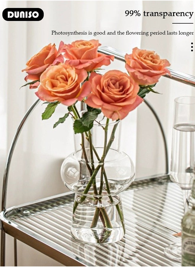 DUNISO Creative Clear Glass Vase Craft Aesthetic Decorative Small Flower Vase Hydroponic Plant Desktop Ornament Modern Irregularity Vase for Flowers Rose Home and Office  - Image 5