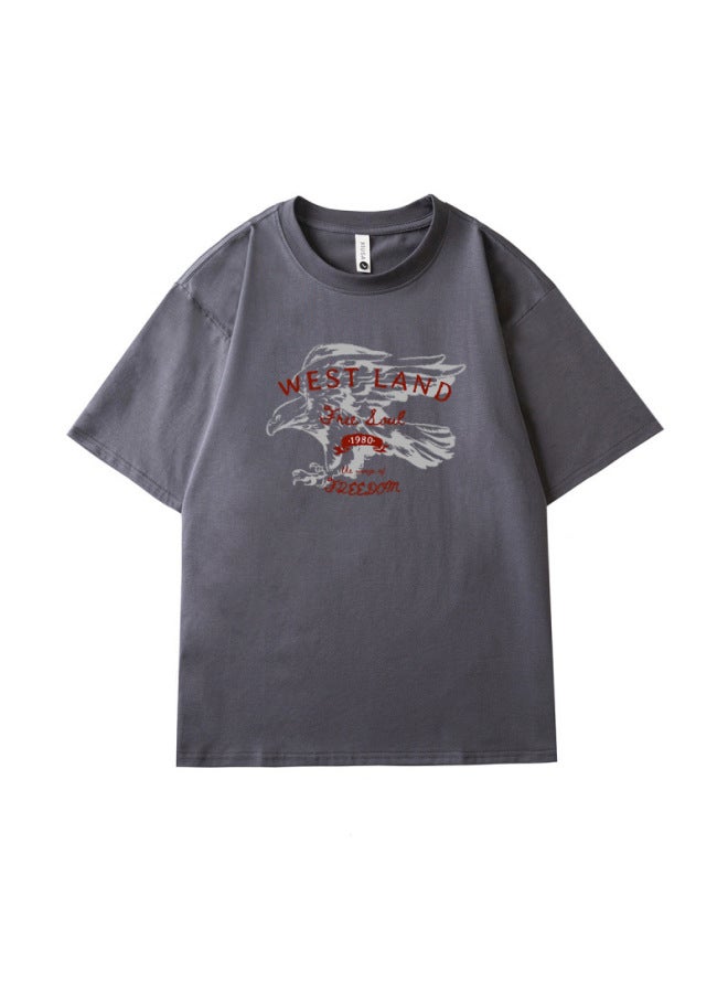 European And American Smooth And Glossy Cotton Short-sleeved T-shirt For Men, Retro American Style Printed Clothing, Summer Top, Ice Silk T-shirt