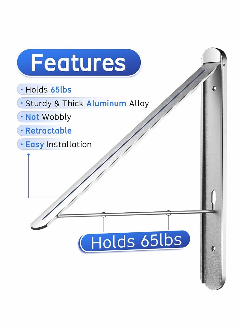 Excefore Retractable Clothes Rack, Stealth Clothes Drying Hangers , Wall Mounted Folding Clothes Hanger Drying Rack for Laundry Room Closet Storage Organization (Sliver) - Image 3
