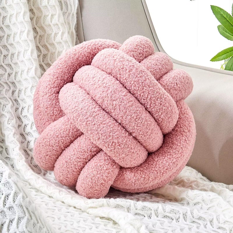 Uvvyui Knot Pillow Ball Soft Home Decorative Pillows Round Throw Pillow Handmade Knotted Plush Pillow Round Boucle Pillow Cushion 11 Inches Blush Pink - Image 2