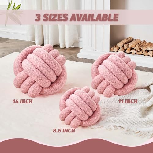 Uvvyui Knot Pillow Ball Soft Home Decorative Pillows Round Throw Pillow Handmade Knotted Plush Pillow Round Boucle Pillow Cushion 11 Inches Blush Pink - Image 3