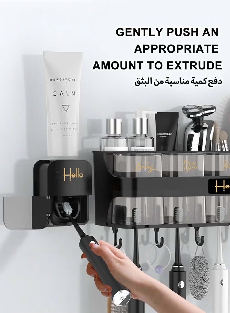 التلقائي معجون الأسنان موزع الجدار المثبت مع حامل فرشاة الأسنان,منظم فرشاة الأسنان متعددة الوظائف توفير المساحة مع 4 أكواب,لا حاجة إلى الحفر,مقاوم للغبار,4 فتحات فرشاة وخواطي - Image 2