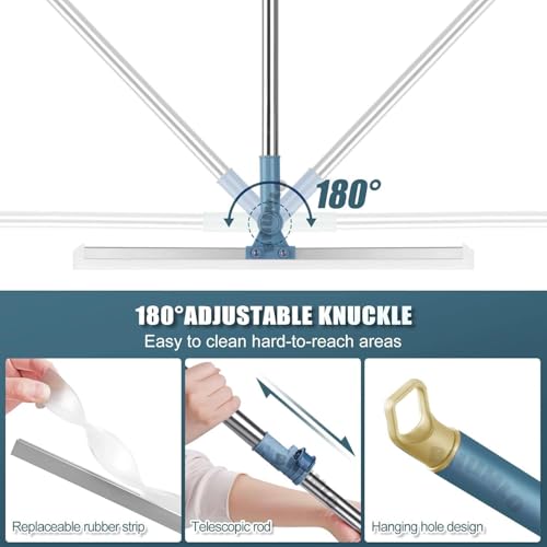 BHUMLO ?Stainless Steel 50 CM Magic Broom Silicone Floor WiperÂ–180° Rotating Squeegee for Floor,Tile,Marble,Glass & Window Cleaning,Adjustable Long Handle,Durable Silicone Blade for Bathroom,Home,Blue - Image 2