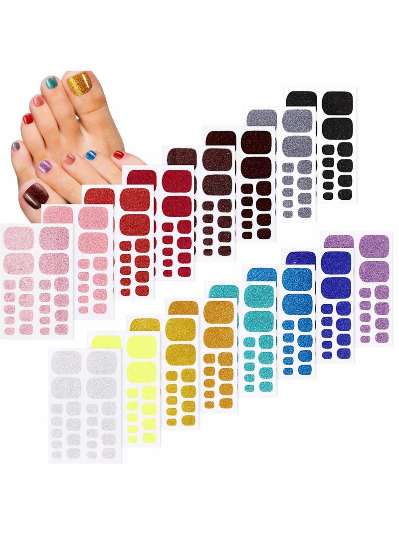 KASTWAVE Toenail Stickers, Glitter Toenail Wraps, 16 Sheets 352 Pieces, Adhesive Toenail Art Polish Decals Full Wrap Polish Stickers Tips, for Women DIY Toenails Designs - Image 1