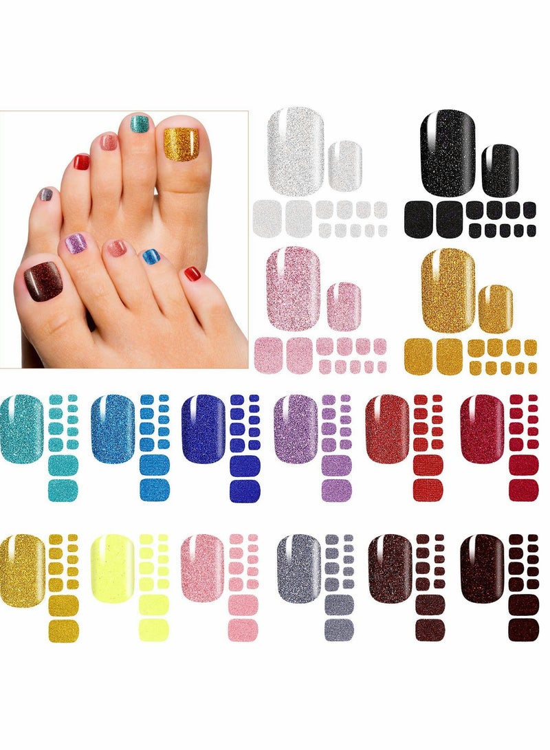 KASTWAVE Toenail Stickers, Glitter Toenail Wraps, 16 Sheets 352 Pieces, Adhesive Toenail Art Polish Decals Full Wrap Polish Stickers Tips, for Women DIY Toenails Designs - Image 5