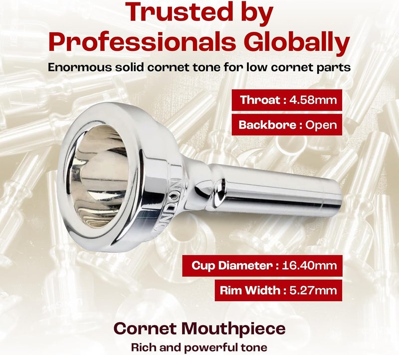 Denis Wick Classic Cornet Mouthpiece Silver Plated, 5881-4 - Open Backbore for balanced Tone, Responsiveness and Comfort, Cornet Accessories for Orchestral & Solo Players, 0.65 x 0.20 x 0.18 Inches - Image 4