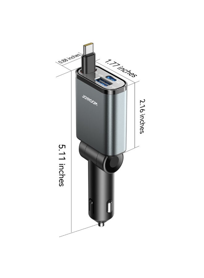 JOYROOM Jr-CCL07 45W Car Charger 3 in 1 with Built-In Retractable Type-C Cable Fast Charging for Multiple Devices Black - Image 3