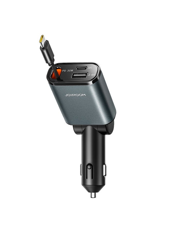 JOYROOM Jr-CCL07 45W Car Charger 3 in 1 with Built-In Retractable Type-C Cable Fast Charging for Multiple Devices Black - Image 1