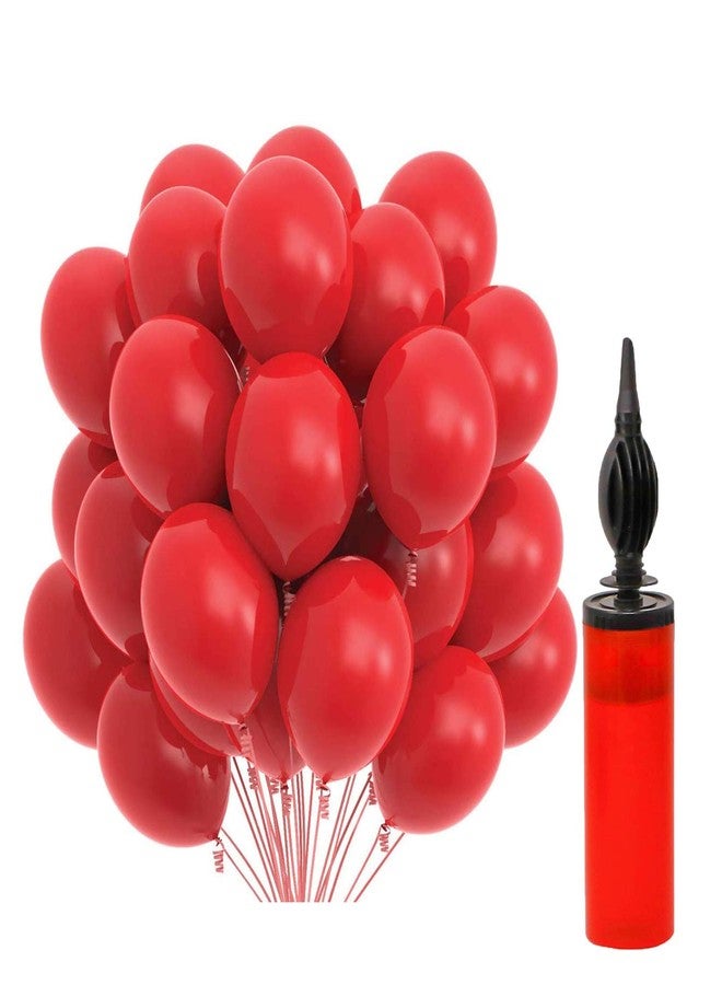 HEMITO Premium Metallic Latex Balloons Pack of 100 Red Balloons with Hand Pump for Decoration (Red, Pack of 100 with Pump) - Image 1