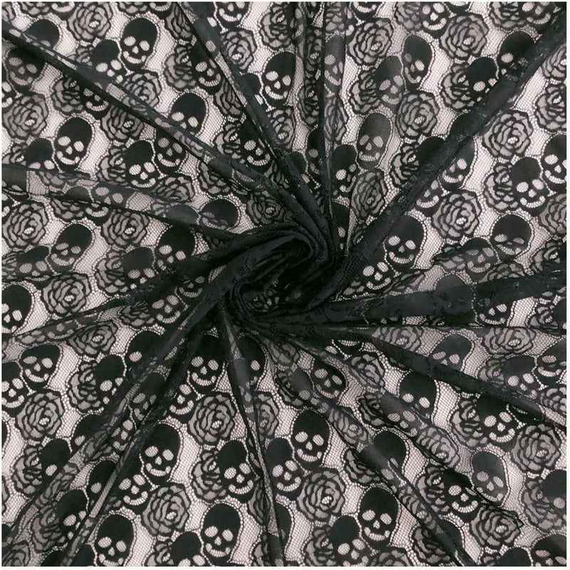 Yachirobi 60â€œ Wide *36" Long Lace Fabric, 1 Yard Black Skull Pattern, Non-Stretchy Nylon lace, Soft Touch for Table Cover, DIY Sewing Dress, Home Decor, Wedding and Party Decoration (60x36 inch Black)â€¦ - Image 1