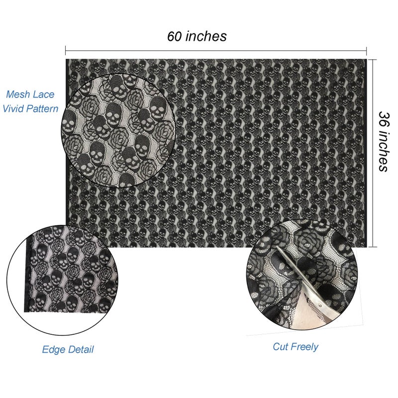 Yachirobi 60â€œ Wide *36" Long Lace Fabric, 1 Yard Black Skull Pattern, Non-Stretchy Nylon lace, Soft Touch for Table Cover, DIY Sewing Dress, Home Decor, Wedding and Party Decoration (60x36 inch Black)â€¦ - Image 3