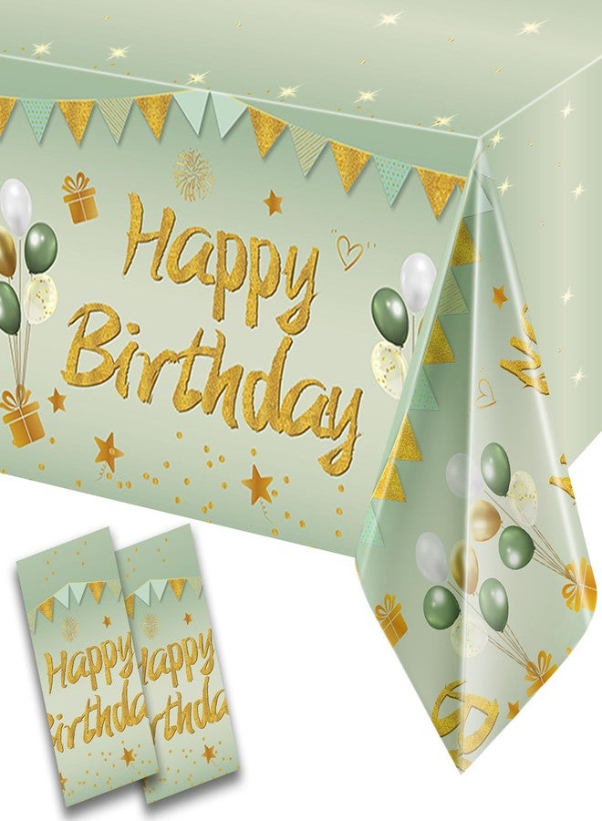 Guiruiy 2Pcs Sage Green Birthday Tablecloth Decorations for Women Girls, Light Green Happy Birthday Table Cover Party Supplies, 13th 16th 21st 30th 40th 50th Bday Plastic Disposable Rectangular Table Cloth - Image 1