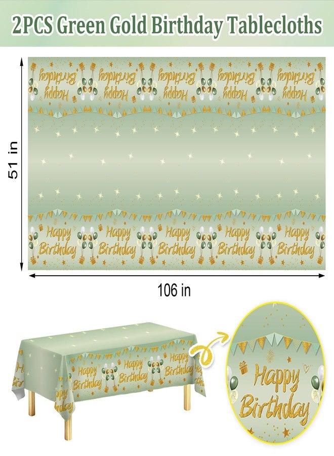 Guiruiy 2Pcs Sage Green Birthday Tablecloth Decorations for Women Girls, Light Green Happy Birthday Table Cover Party Supplies, 13th 16th 21st 30th 40th 50th Bday Plastic Disposable Rectangular Table Cloth - Image 2