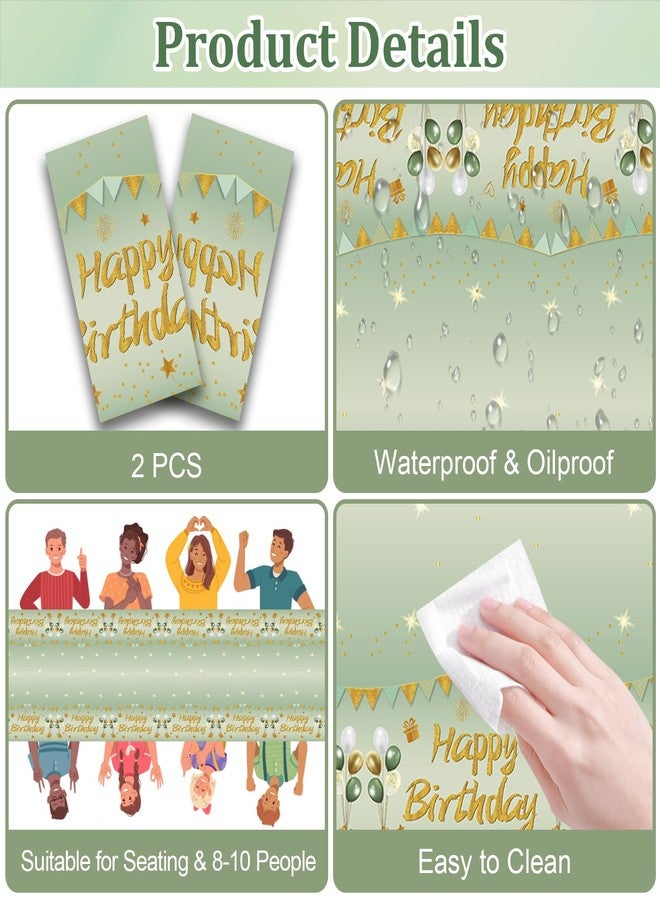 Guiruiy 2Pcs Sage Green Birthday Tablecloth Decorations for Women Girls, Light Green Happy Birthday Table Cover Party Supplies, 13th 16th 21st 30th 40th 50th Bday Plastic Disposable Rectangular Table Cloth - Image 4