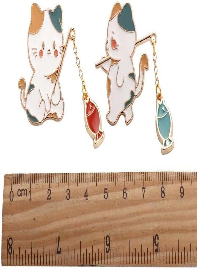 YSSZAM 1Pc Green Cute Cat Brooch,Creative Cat Fishing Design Metal Enamel Brooch Cartoon Cute Animal Badge Pin Women's Brooches for Women Men - Image 2