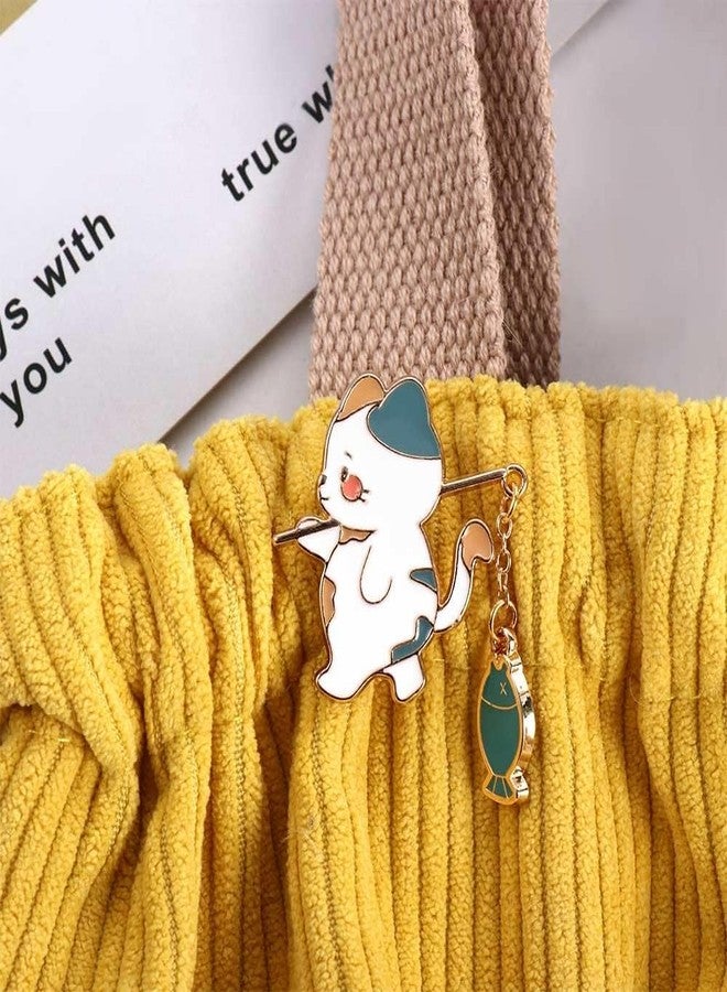 YSSZAM 1Pc Green Cute Cat Brooch,Creative Cat Fishing Design Metal Enamel Brooch Cartoon Cute Animal Badge Pin Women's Brooches for Women Men - Image 5