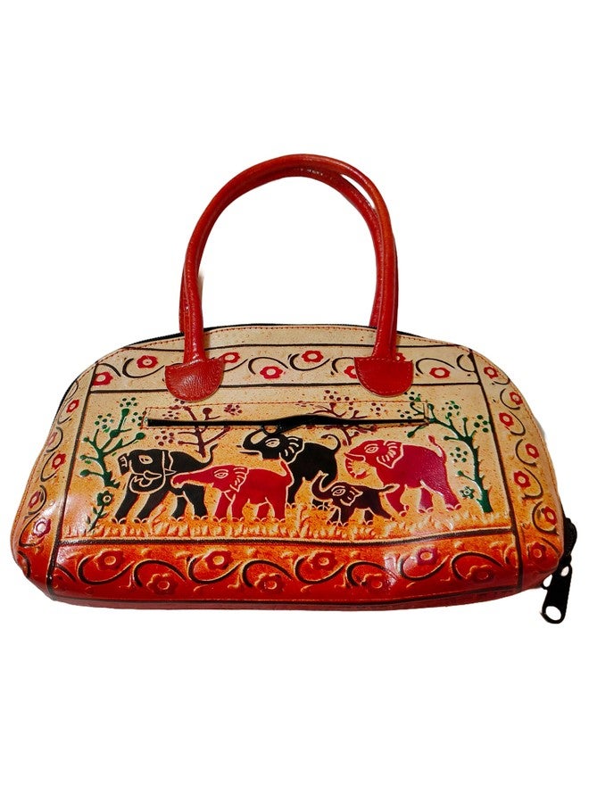 CLASSIQUE Shantiniketan Pure Leather Traditional Printed Handbag Purse for Women Batua Elephant Heard - Image 5