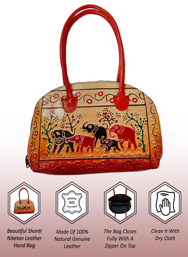 CLASSIQUE Shantiniketan Pure Leather Traditional Printed Handbag Purse for Women Batua Elephant Heard - Image 2