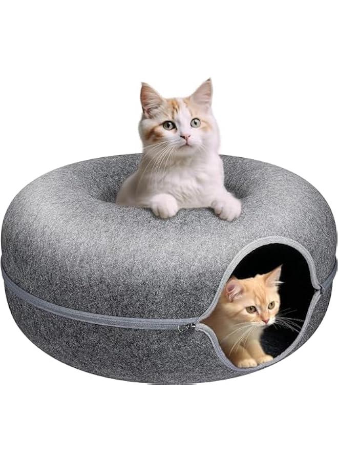 TRASSLE Cat Tunnel Bed,Detachable Felt Cat Nest,Round Donut Felt Pet Nest,Four Seasons Available cat nest,Semi-Closed Washable Cat Tunnel Nest - Image 1