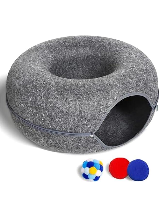 TRASSLE Cat Tunnel Bed,Detachable Felt Cat Nest,Round Donut Felt Pet Nest,Four Seasons Available cat nest,Semi-Closed Washable Cat Tunnel Nest - Image 2