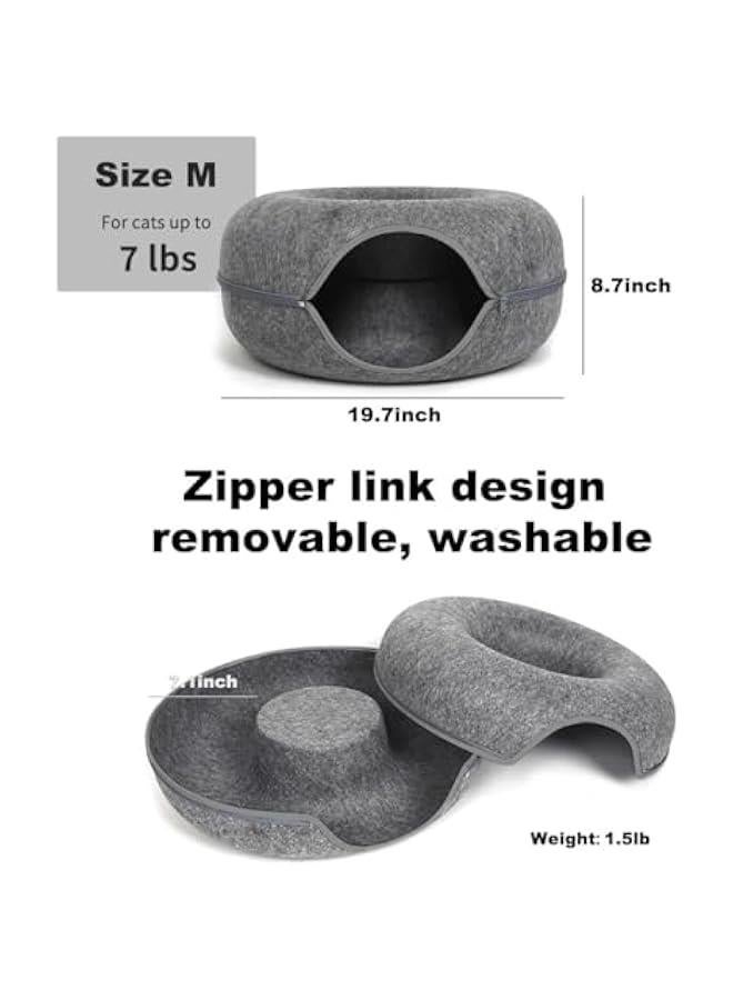 TRASSLE Cat Tunnel Bed,Detachable Felt Cat Nest,Round Donut Felt Pet Nest,Four Seasons Available cat nest,Semi-Closed Washable Cat Tunnel Nest - Image 3