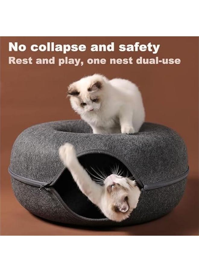 TRASSLE Cat Tunnel Bed,Detachable Felt Cat Nest,Round Donut Felt Pet Nest,Four Seasons Available cat nest,Semi-Closed Washable Cat Tunnel Nest - Image 5
