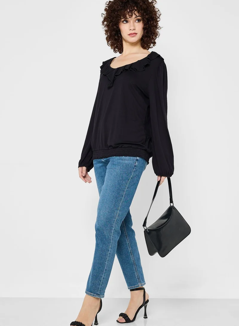 Wallis Round Neck Ruffle Top