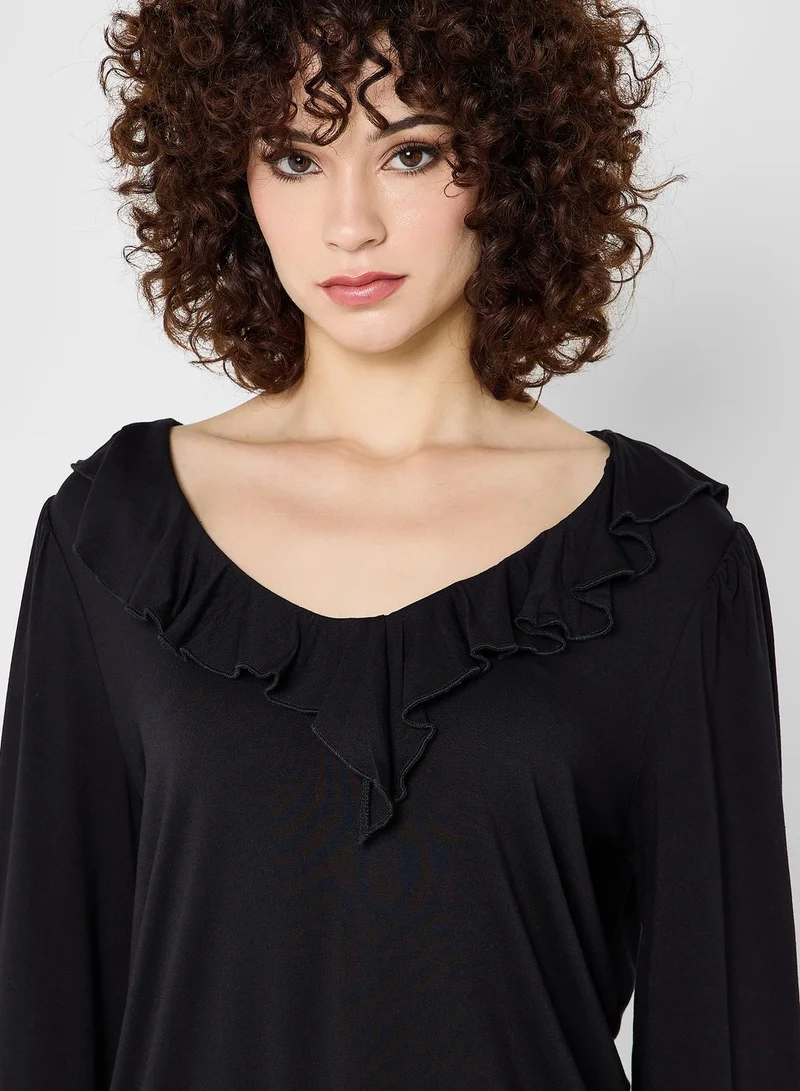 Wallis Round Neck Ruffle Top