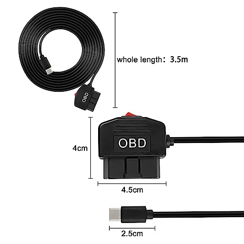 XMSJSIY OBD Power Cable for Dash Camera Type C OBD2 Power Cable Adapter Hardwire Charger Cable with Switch Button Connector Charger 24 Hours Surveillance for Dash Camera GPS DVR 35M - Image 3
