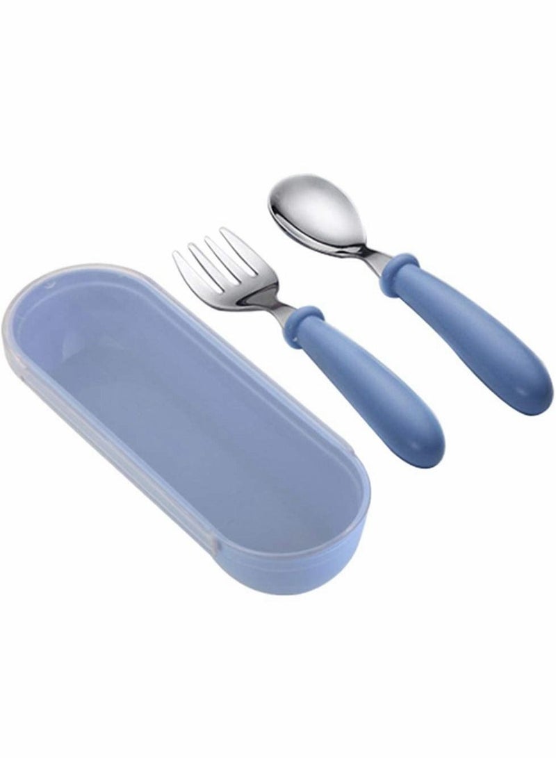 1 Sets Toddler Utensils latware, with Silicone Handle Kids Eating Fork Spoon Stainless Steel Cutlery Set Children Travel Cases - Image 1