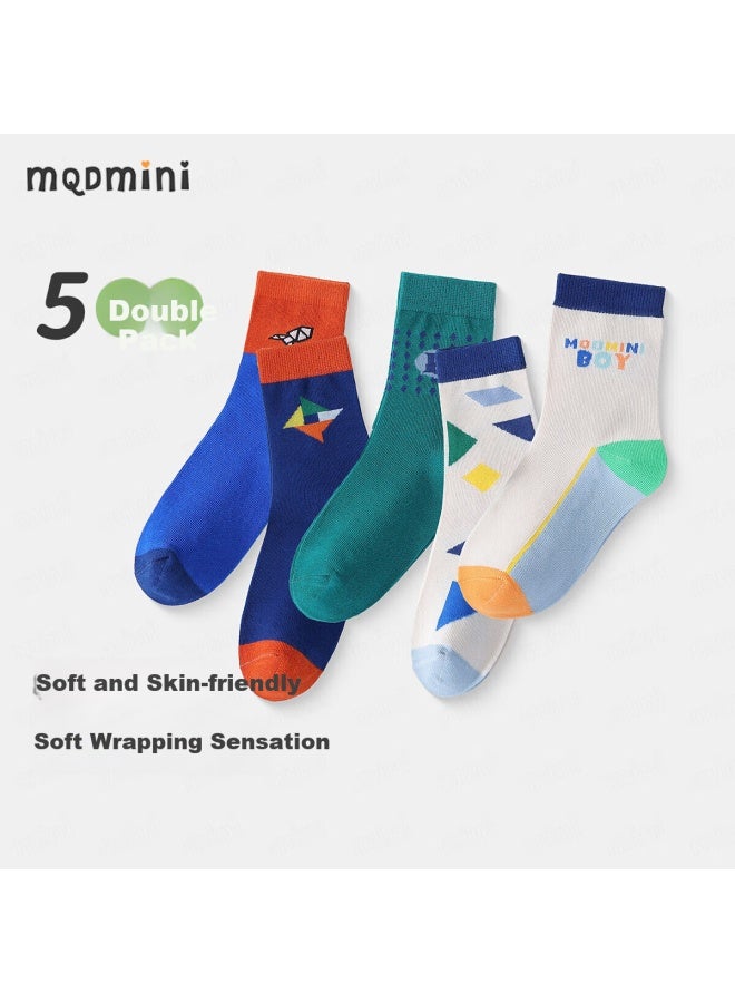 Mqdmini Boys' Socks, All-season Style, Children's Cotton Socks, Baby Cartoon Design, Home Wear Socks, 5 Pairs, Big Windmill - Image 1