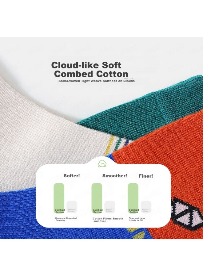 Mqdmini Boys' Socks, All-season Style, Children's Cotton Socks, Baby Cartoon Design, Home Wear Socks, 5 Pairs, Big Windmill - Image 5