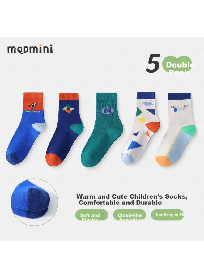 Mqdmini Boys' Socks, All-season Style, Children's Cotton Socks, Baby Cartoon Design, Home Wear Socks, 5 Pairs, Big Windmill - Image 2