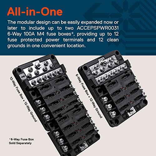 ONLINE LED STORE True Mods 12-Way Modular Ground Terminal Block [Expand with Up to 12 Fuses] [Protective Cover] [Copper Bus Bar] Negative Power Distribution Busbar for Truck Marine Boat Automotive Motorcycle UTV ATV - Image 4