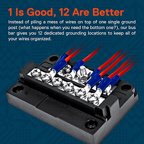 ONLINE LED STORE True Mods 12-Way Modular Ground Terminal Block [Expand with Up to 12 Fuses] [Protective Cover] [Copper Bus Bar] Negative Power Distribution Busbar for Truck Marine Boat Automotive Motorcycle UTV ATV - Image 2