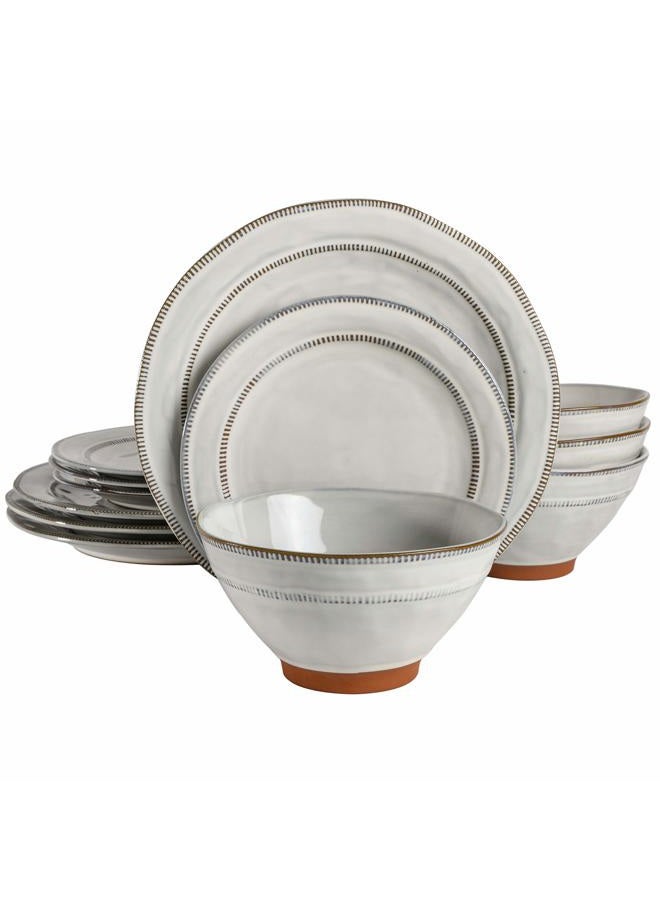 Gibson Elite Terranea Round Reactive Glaze Terra Cotta Dinnerware Set, Service for Four (12pcs), White - Image 1