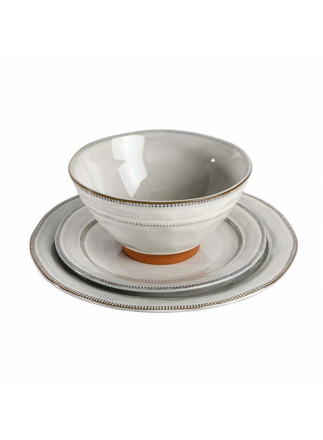 Gibson Elite Terranea Round Reactive Glaze Terra Cotta Dinnerware Set, Service for Four (12pcs), White - Image 3