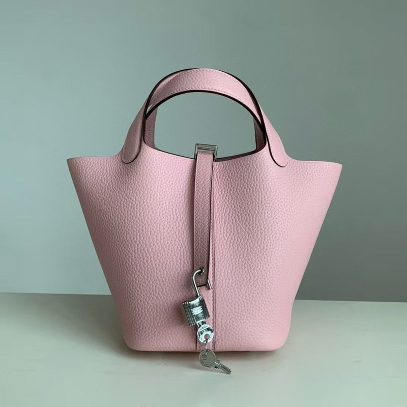 18cm Wax Line Hand Sewed TC Top Layer Cowhide Vegetable Basket Bag Bucket Bag Genuine Leather Womens Bag Handbag 3q powder 
