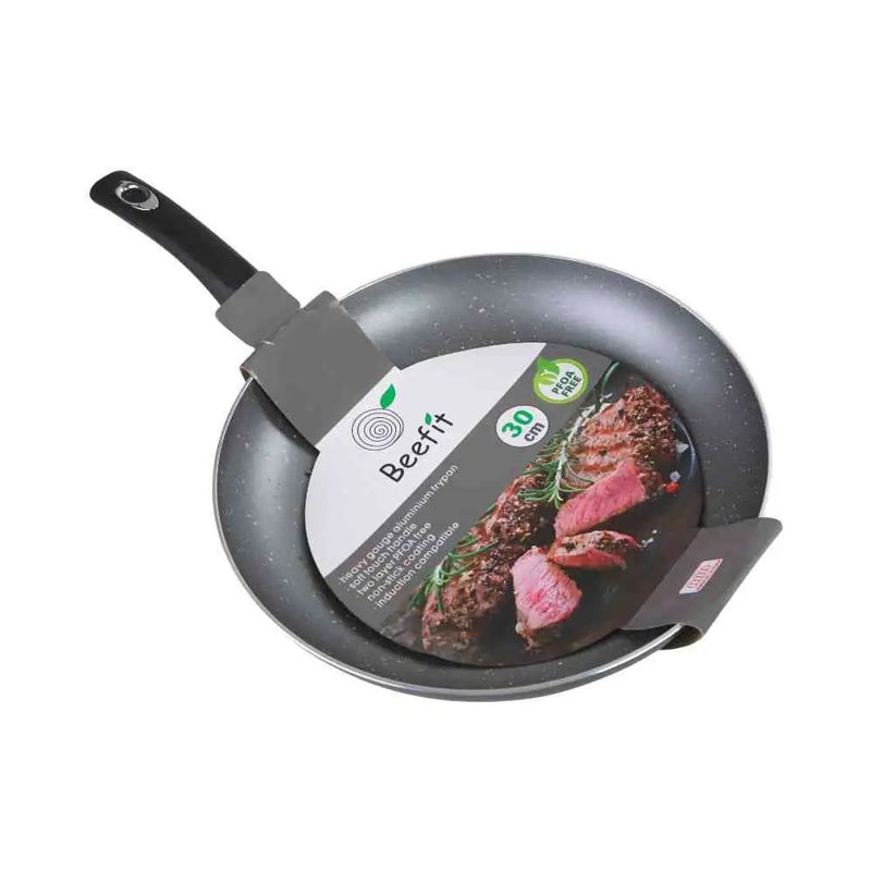 Beefit Deep Non Stick Premium Frying Pan with Ergonomic Handle and Safe Cooking- Black, 30 cm