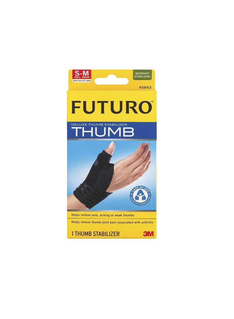 فوتورو Futuro Deluxe Thumb Stabilizer S-M size, 1 unit/pack | Dark Grey color | 45841ENR | Stabilizes and supports sore | Weak or injured thumb | Moderate support - Image 1
