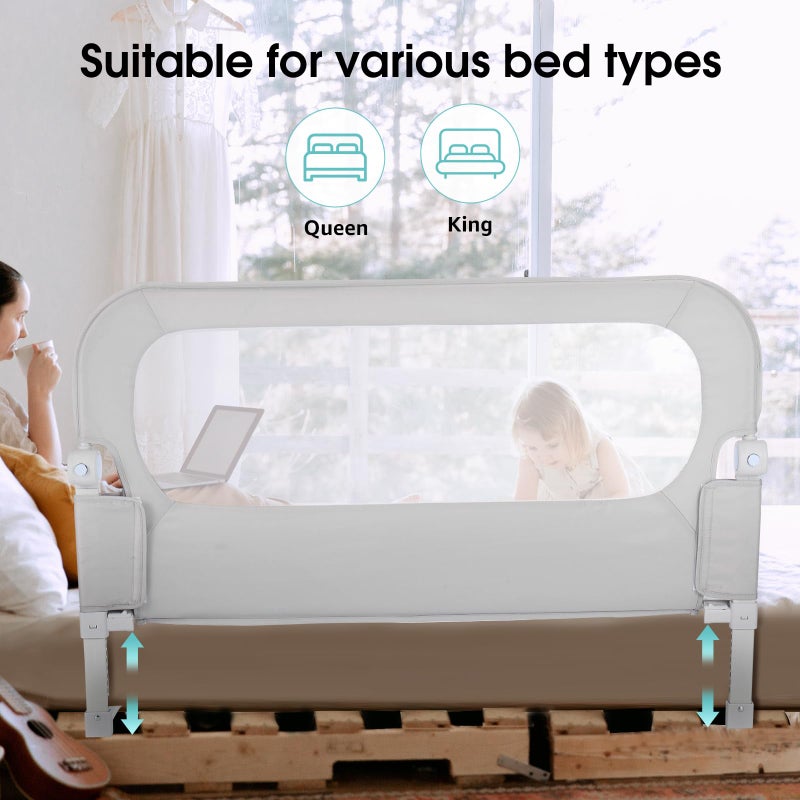 NUTIKAS Baby Bed Rail Guard for Toddlers - 58.7" Toddler Bed Rails for Twin, Full, Queen, King Bunk Size Bed Swing Down Bedrail Extral Tall Child Safety Side Railing Guards for Kids - Image 3