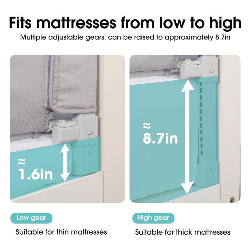 NUTIKAS Baby Bed Rail Guard for Toddlers - 58.7" Toddler Bed Rails for Twin, Full, Queen, King Bunk Size Bed Swing Down Bedrail Extral Tall Child Safety Side Railing Guards for Kids - Image 5