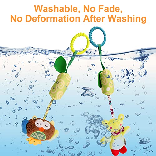 Sealive 4 Packs Baby Stroller Toys Car Seat Hanging Bell For Boys Girls,Adorable Animal Infant Play Music Crib Toy Carseat Rattles Educational Toys,Kids Hand Bell Puppet With Cute Wind Chime And Squeak - Image 4