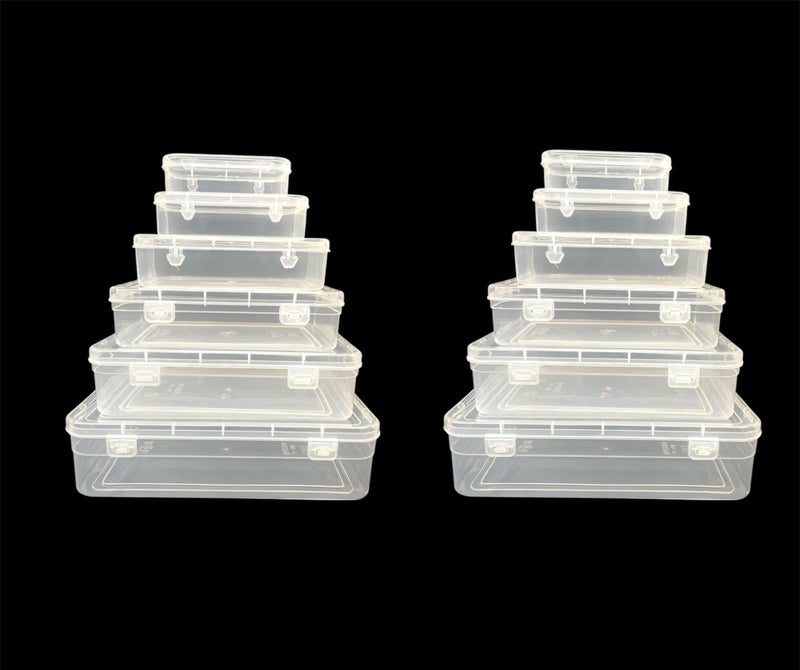 URBAA Plastic Small Storage Boxes Container With Lock Lid,Jewellery Case Organiser(PUREPACK234567), (Size No. -2,3,4,5,6,7) Set Of 12 Boxes, Transparent - Image 1