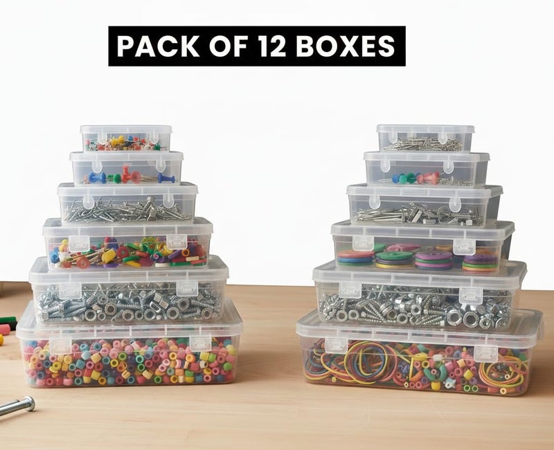 URBAA Plastic Small Storage Boxes Container With Lock Lid,Jewellery Case Organiser(PUREPACK234567), (Size No. -2,3,4,5,6,7) Set Of 12 Boxes, Transparent - Image 5