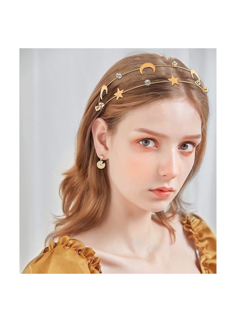 SYOSI 2 قطع أساور رأس من سبائك الألمنيوم على شكل قمر ونجمة خماسية للعروس، إكسسوارات شعر للنساء الأنيقات والفتيات - Image 4