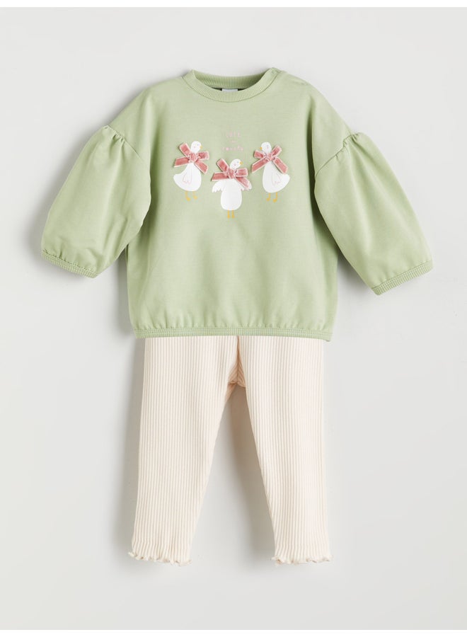 LC WAIKIKI Crew Neck Baby Girls' Sweatshirt and Leggings 2 Pack - Image 1